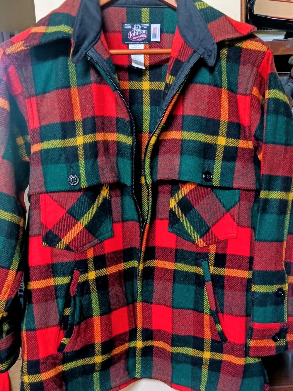 Johnson Unisex Plaid Lightweight Jacket — Red & Green, 85% Wool, Handmade In VT